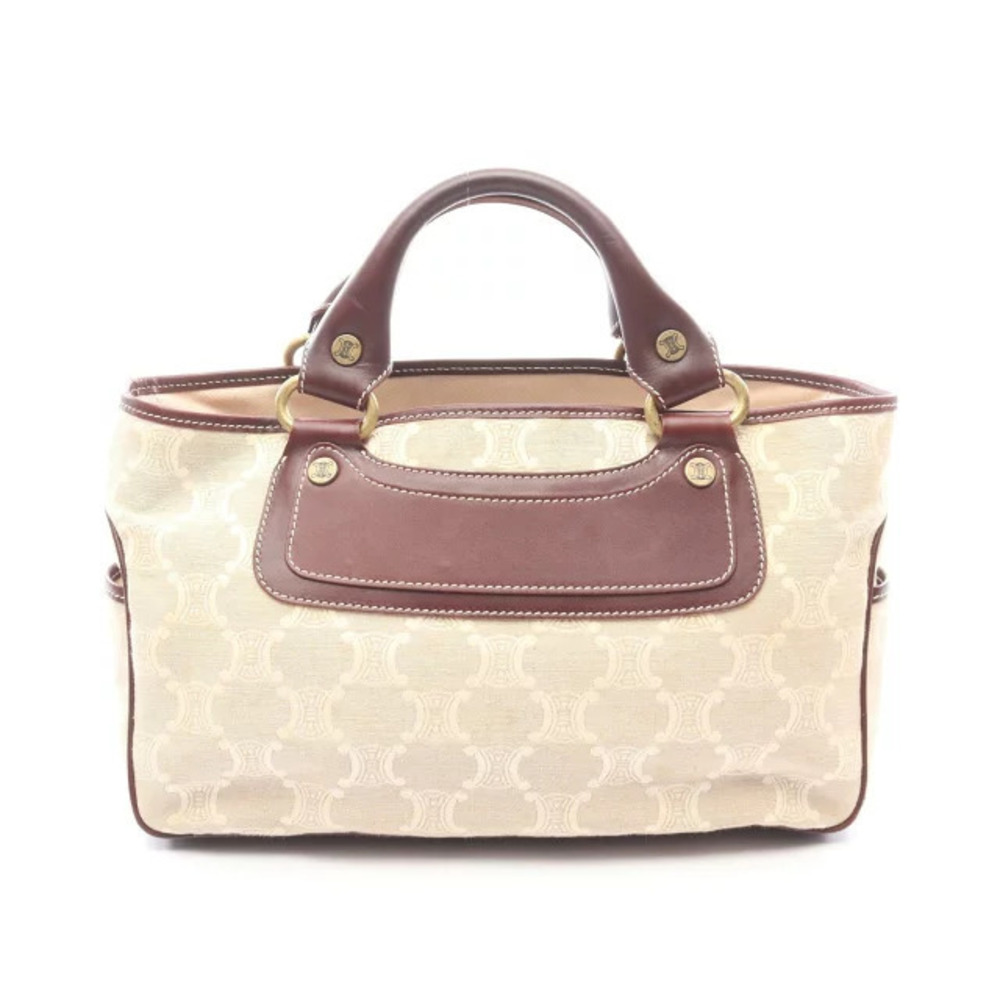 Celine Boogie Bag Handbag Canvas Leather Beige Cream Brown